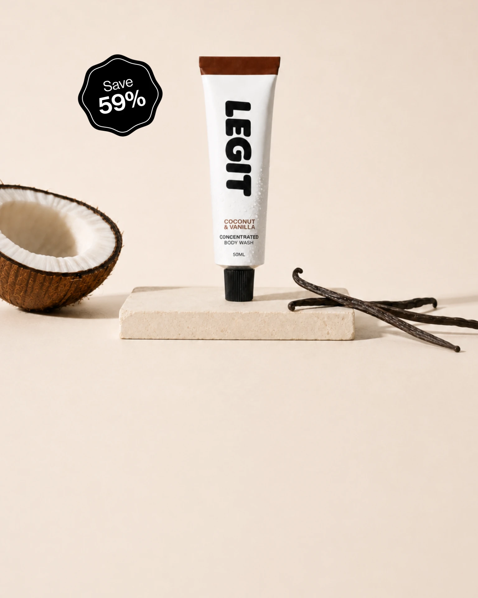 Legit Coconut & Vanilla concentrated body wash tube